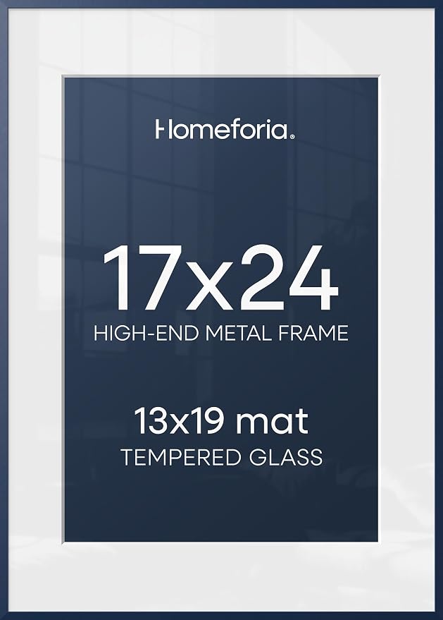 Homeforia 17x24 Blue Picture Frame, High-End Metal, 13x19 Mat, Glass