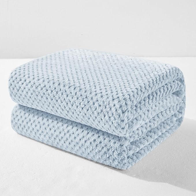 Exclusivo Mezcla Soft Waffle Fleece Bed Blanket King Size, Heather Blue | Lightweight Plush Blanket for Bed, Bedroom, Cozy Flannel with Waffle Texture, Stylish Home Decor, All Season, 104x90 Inches