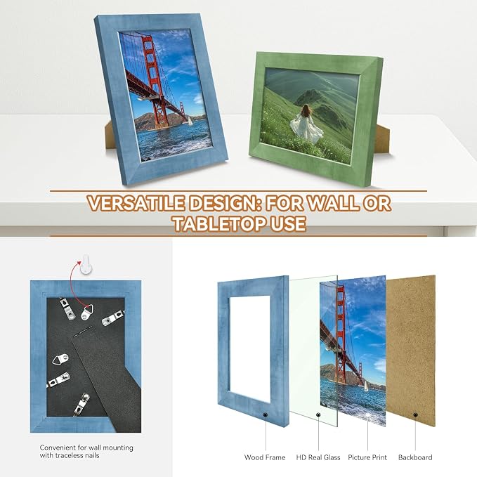 RoseEmber 4x6 Picture Frames Set of 8, Wall Gallery Photo Frames, High-Definition Real Glass, for Tabletop or Wall Hanging