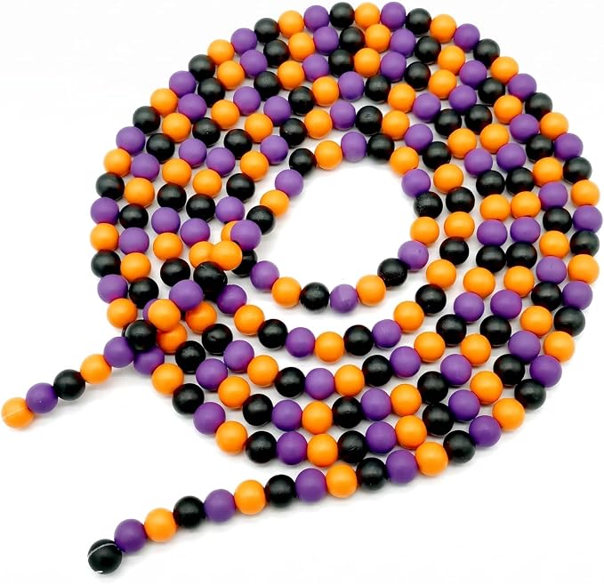 10ft Wooden Bead Garland, Wood Bead Decoration for Halloween Party, 14mm (Orange, Purple & Black)