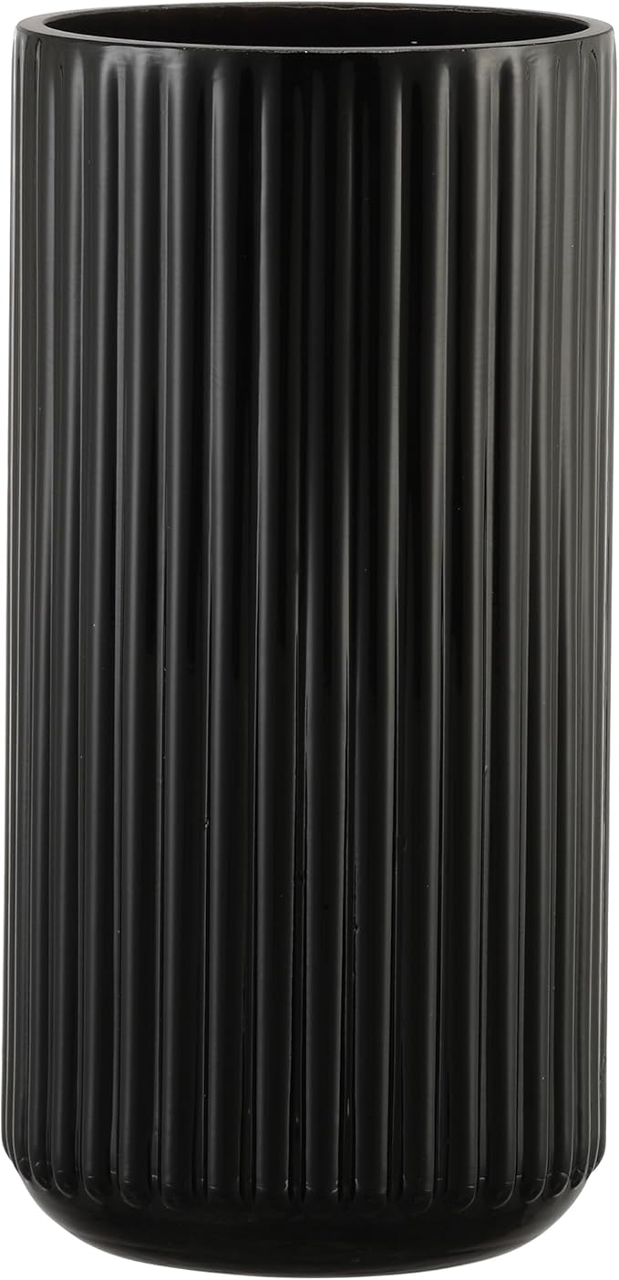 Ribbed Glass Vase,Flower Vase for Bouquet, Black Glass Vases for Flowers, Modern Vases for Living Room, Bathroom, Dining Table, Office, Wedding, Centerpieces, 8 Inches