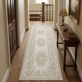 GarveeHome Runner Rug 2x10 for Bathroom Vintage Distressed Botanical Rug | Machine Washable Leaf and Flower Throw Floor Cover for Entryway Non-Slip Low Pile Beige Carpets Floral Rug for Kitchen