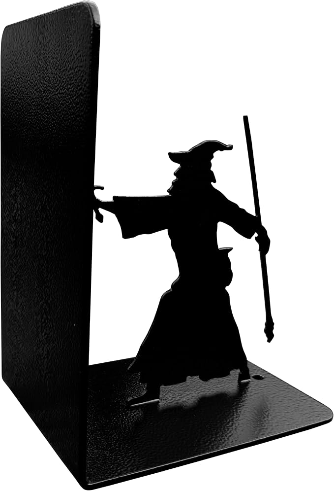 Decorative Bookends - Metal Book Ends - Black Finish - Wizard bookends Magical Bookends - 7" Tall bookends Heavy Bookends for Shelves