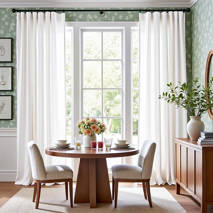 jinchan Soft Linen Curtains Set 2 Panels, Off White Curtains 72 Inch Length, Farmhouse Light Filtering Drapes for Living Room Bedroom, Sheer White Drapes Back Tab Top (W50 x L72, Off White)