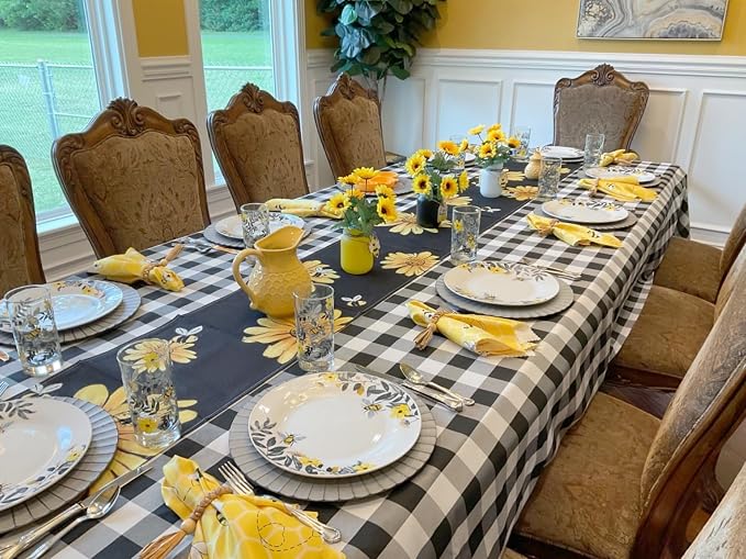 ShinyBeauty 60"x60" Black & White Buffalo Check Tablecloth - Farmhouse Style, Cotton, Outdoor & Indoor Use Tablecloth