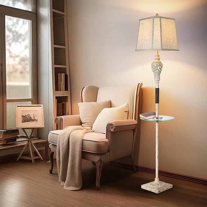 65" Rustic Floor Lamp with Nightlight, Stepless Dimming and Remote Control