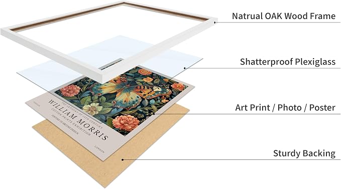Poster Master William Morris Poster - Butterfly Print - Botanical Art - Flower Art - Exhibition Artwork - Animal Creation - Floral Piece - Aesthetic Illustration - Office or Living Room Decor - 16x20 White Framed