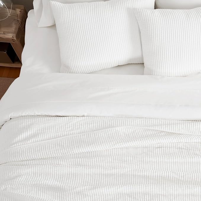 EVERGRACEHOME Cotton Ribbed Matelassé Coverlet Set, King Size, Ivory White | Soft Lightweight Bedspread, 3 Pieces, Breathable Cozy Oversized Quilted Bedding Set for All Seasons, with 2 Pillow Shams