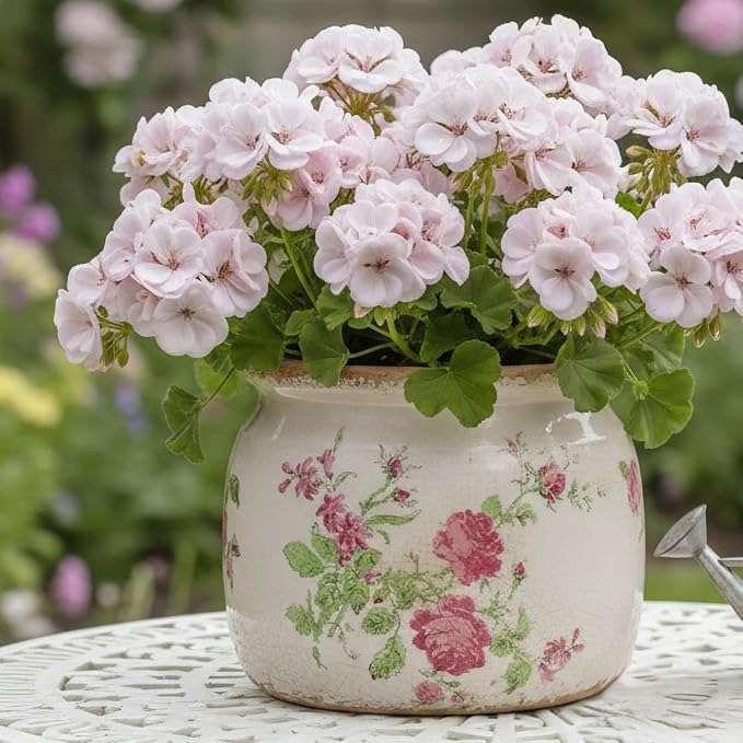 Decorative Pink Vintage Floral Pots, Ceramic Garden Pots with Drainage | Grandma Flower Pots for Indoor Plants, Succulent & Herb Pots, Crackle Glaze Pottery, Maximalist Chic Decor, Mom Gifts
