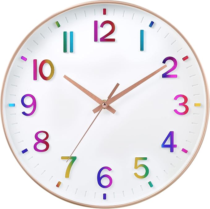 HZDHCLH 12 Inch Silent Wall Clock Battery Operated Non Ticking Colorful | 12 inch Silent Non Ticking Modern Wall Clock for Nursery Room Living Room Bedroom Kitchen Office Classroom Decor