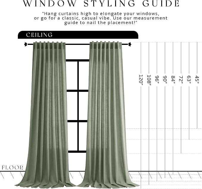 Jowels Light Sage Green Linen Curtains 96 Inch 2 Panels for Living Room | Light Filtering Semi Sheer Curtain, Back Tab Pocket Pleated Look, Boho Farmhouse Textured Privacy Drapes for Bedroom Window