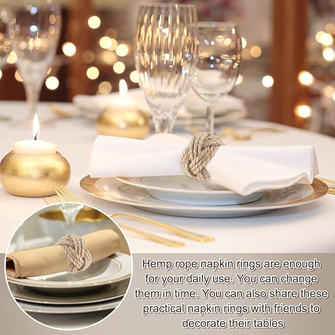 Napkin Rings Set of 12 Woven Natural Burlap Napkin Rings Rustic Napkin Ring Holder for Dining Table Decor Wedding Banquet Christmas Thanksgiving Easter Table Decorations