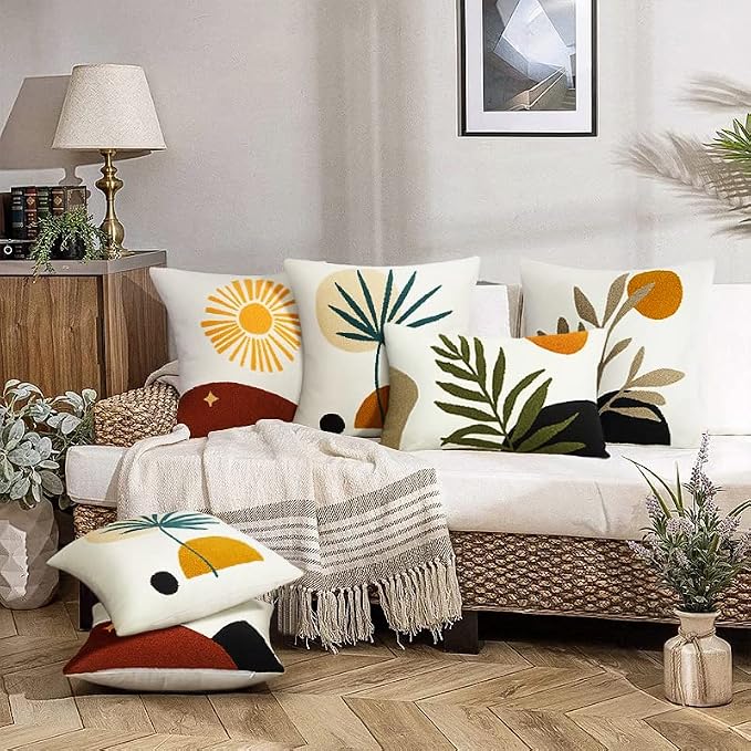 Merrycolor Boho Lumbar Throw Pillow Covers 12x20 Tufted Abstract Mid Century Modern Pillowcases Bohemian Aesthetic Decorative Pillows for Couch Bed Sofa Living Room (1PC,Green and Black)