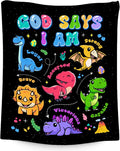 God Says I Am Dinosaur Blanket for Boys, Inspirational Kids Throw Blanket, Soft Plush, 50"x60"
