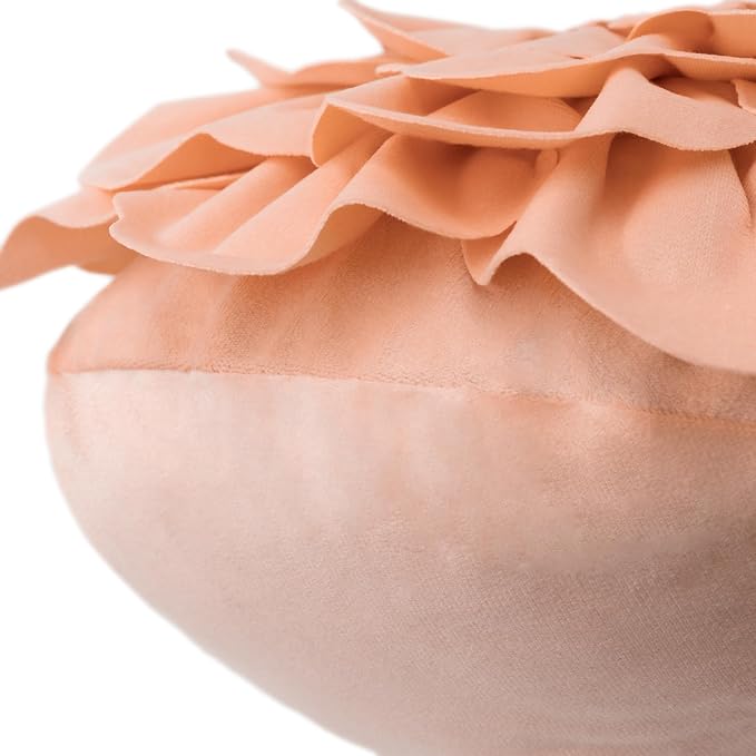 JWH 3D Flower Throw Pillow Cover Decorative Round Pillow Case Floral Cushion Velvet Pillowcase for Bed Sofa Couch Car Decor 14x14 Inches Peach Pink