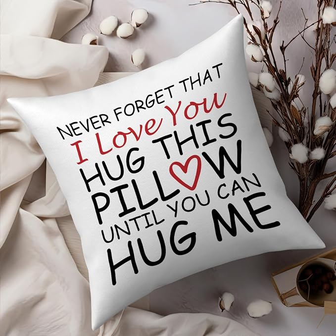 Fokongna Couch Pillowcase Lover I Love You Hug This Pillow Until You Can Hug Me 18 x 18 Inches Valentine's Day Birthday Gifts Give to Girlfriend Grade Flannel Waist Pillowcase