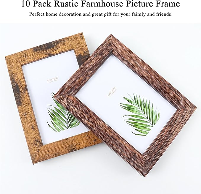 xnlkros Picture Frame Set 10 pack, Farmhouse Photo Frames, Gallery Wall Frame Collage, 8x10 5x7 4x6 Frames in 3 Different Finishes Picture Frames For Wall or Desk,Black