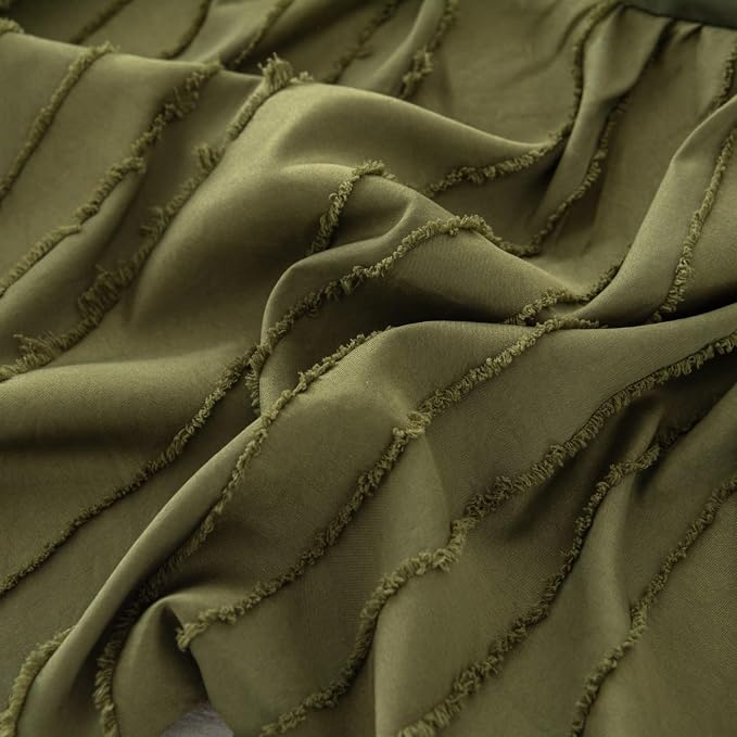 Bed Skirt Queen Size - Ruffled Bed Skirt - with Split Corners - Green | Striped Boho Tufted -14 Inch Drop Bedskirt with Platform-Soft Premium Hotel Quality - Easy Fit