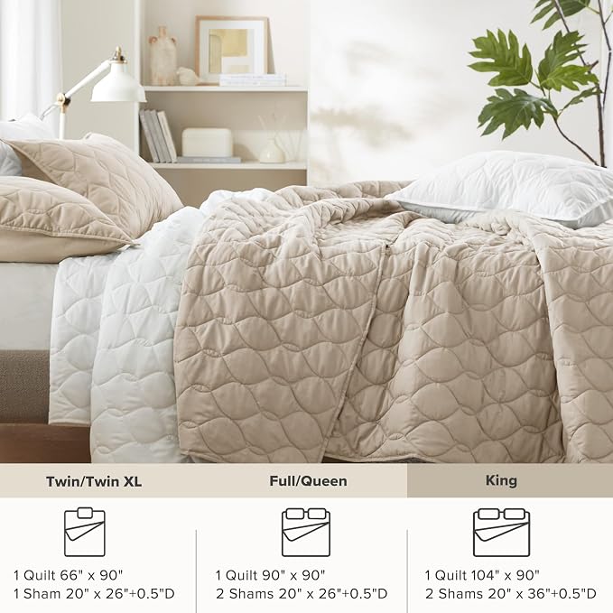 Comfort Spaces Kienna King Quilt Bedding Set 3 Piece, 104"x90" Beige Ogee | Soft Cozy Lightweight Summer Coverlet Cal King, Quilted Bedspreads Extra Layer, Modern Casual Bedroom Decor, OEKO-TEX