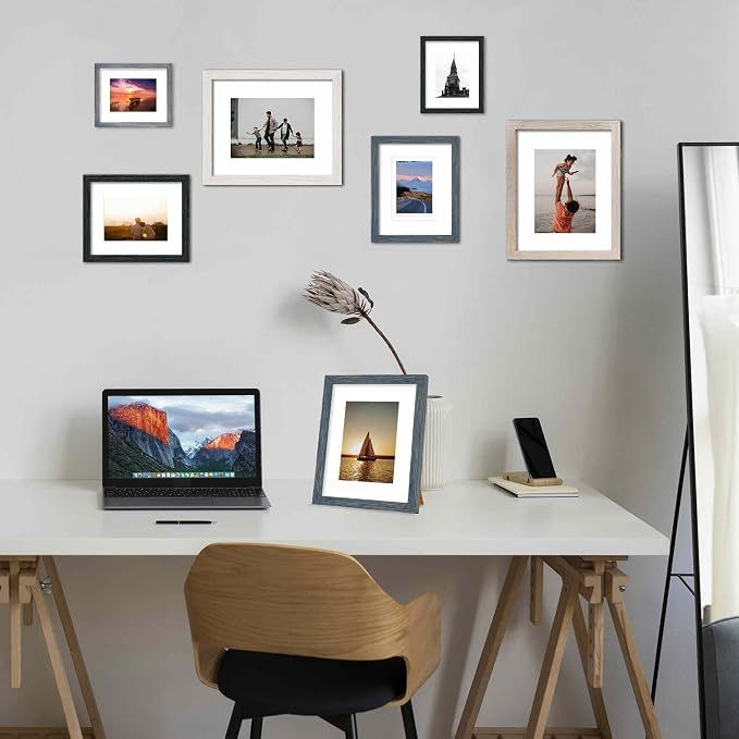 5x7 Picture Frame,Solid Wood,Display Pictures 3.5x5,4x6 with Mat or 5x7 Without Mat,Photo Frame for Wall Mounting or Tabletop (Grey,Set of 4)