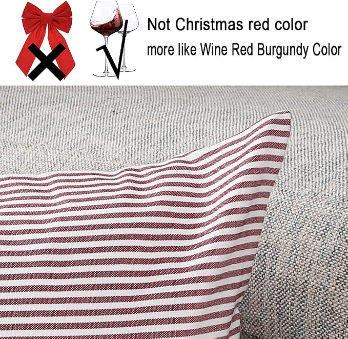 Red and White Farmhouse Striped Outdoor Throw Pillow Covers 18x18 Set of 2 | Soft Red Couch Throw Pillow Covers 18 x 18, Red and White Striped Christmas Pillow Covers Set of 2, Outdoor Front Porch Patio