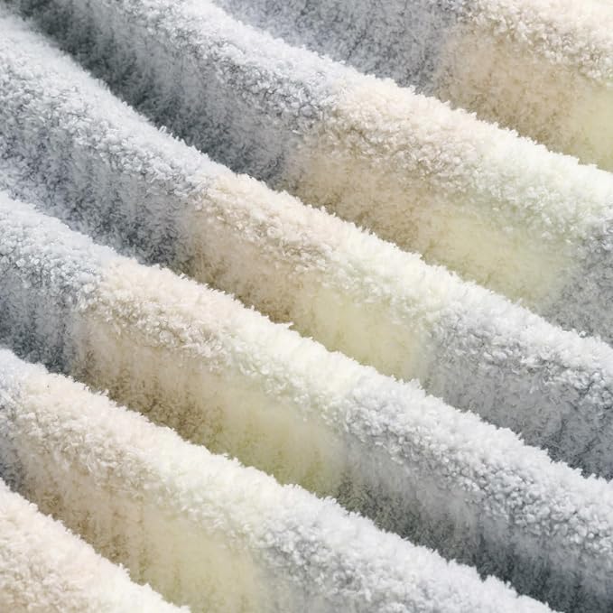 Soft Striped Throw Blanket for Couch, Cozy Warm Knitted Blankets | Lightweight Fuzzy Travel Warm Decor for Women, Mom, Girls, Sofa, Chair, 50x60in, Grey Khaki