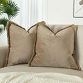 JUSPURBET Stone Velvet Throw Pillow Covers 22x22 Inch Set of 2 with Soft Tassel Fringe Luxury Boho Pillowcase for Sofa Couch Bed Home Decor Machine Washable