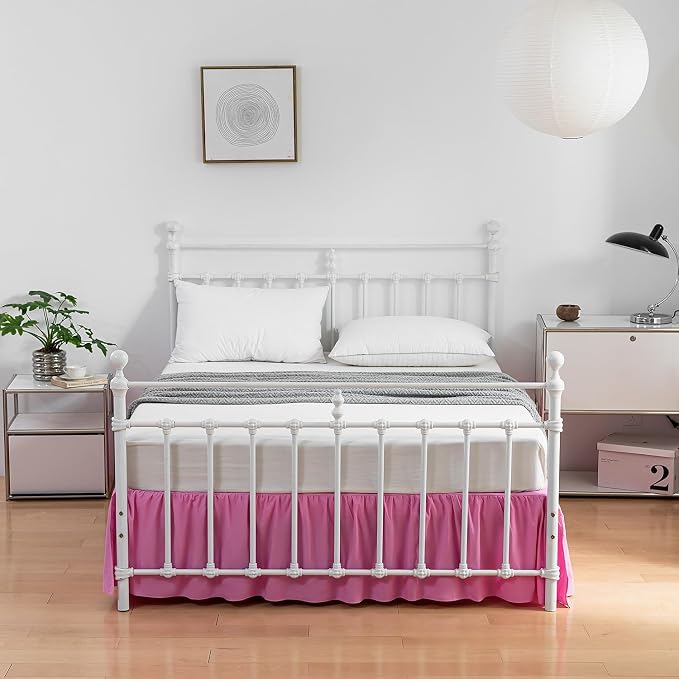 Bed Skirt Full Size Ruffled Bed Skirts with Split Corners | 14 Inch Drop Dust Ruffle Bed Skirt with Platform, Pink