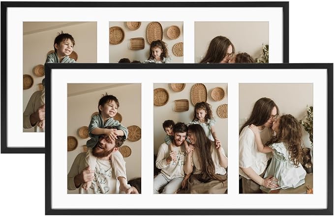 Golden State Art 7x14 Collage Frame w/Mat for 3 4x6 Photos Black 2 Pack