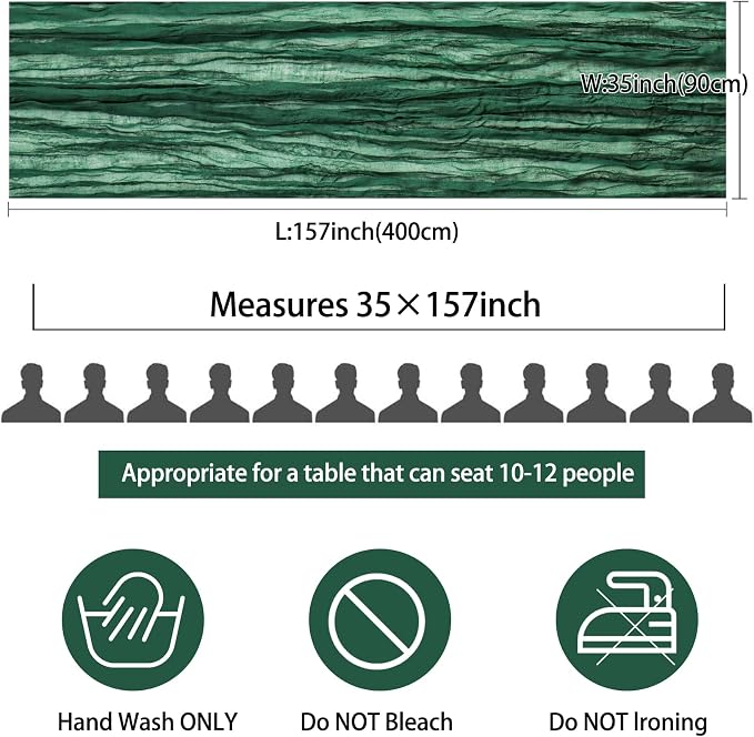12 Pack 13Ft Cheesecloth Table Runner 35x157 Inch Boho Gauze Table Runner Cheese Cloth Long Rustic Table Runners for Wedding Bridal Shower Birthday Party Table Decor (Dark Green)