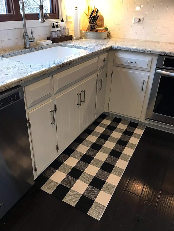 Ukeler Buffalo Check Rug, Black and White Plaid Rugs Cotton Hand-Woven Checkered Door Mat Washable Farmhouse Rug for Front Door/Kitchen/Laundry Room/Bathroom/Bedroom, 24''x51.2''