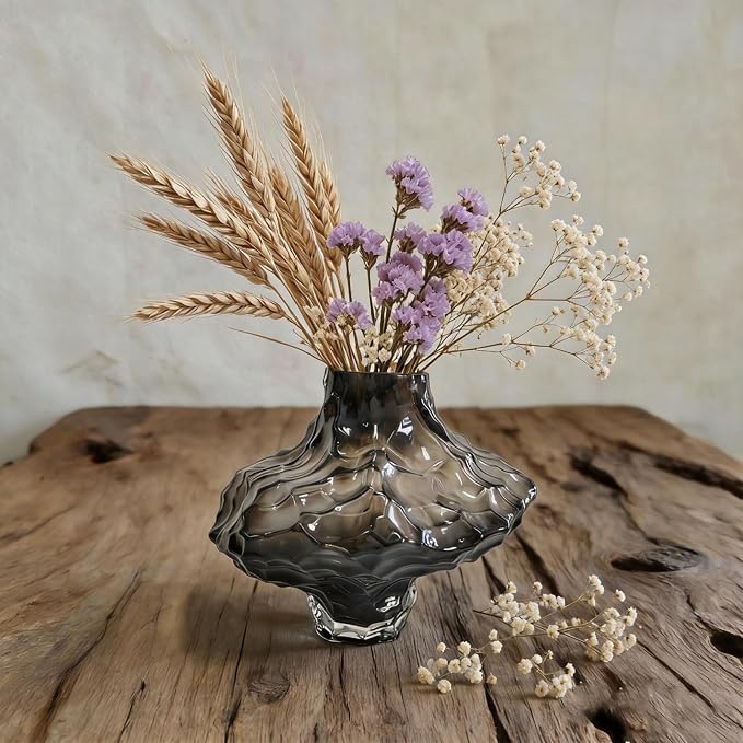 Glass Vase, Black Glass Vase Modern Clear Flower Vases 6.29 Inch, Thickened Glass Vases for Centerpieces, Minimalist Decorative Vase for Living Room Kitchen Office Wedding