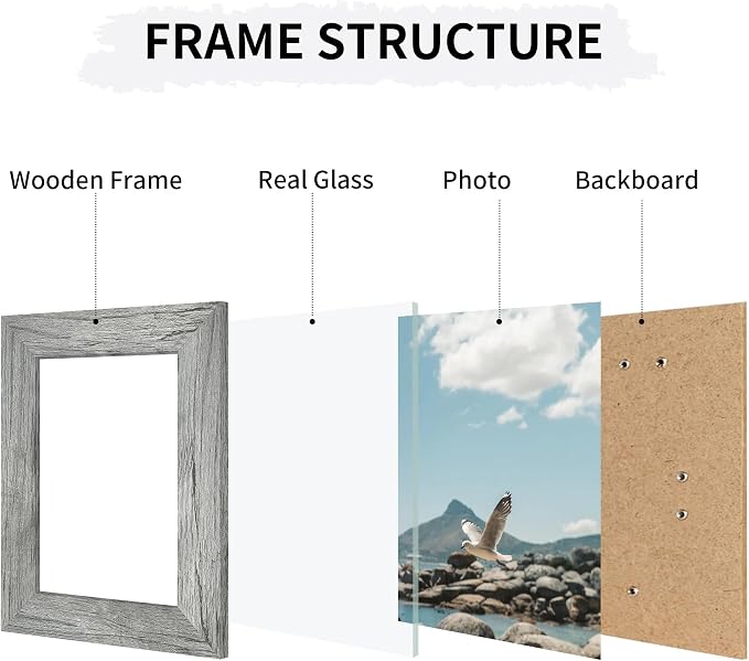 4x6 Collage Picture Frames Set of 2, Rustic Gray Wooden Real Glass Vertical Hanging 3 Opening 4 by 6 Photo Frame, Grey