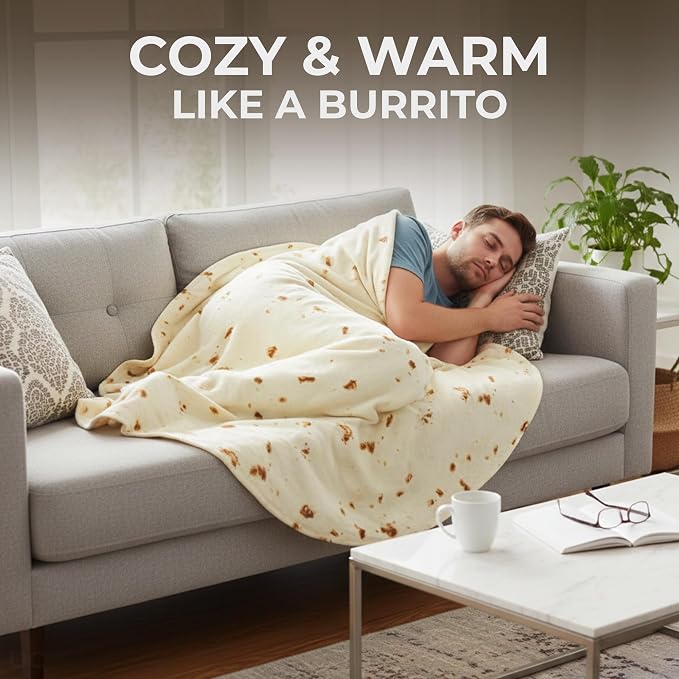 Zulay Kitchen Burrito Tortilla Throw Blanket - Giant Double-Sided Tortilla Blanket for Adult and Kids - 285 GSM Funny Soft Food Blanket - Flannel Round Taco Blanket - (80" Double Sided)