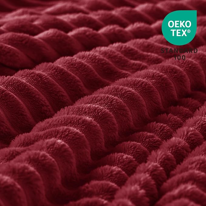 BEDELITE 3D Ribbed Burgundy Fleece Throw Blanket for Couch, 50x60 Inch | Soft Warm Decorative Fluffy Blanket, Cozy Plush Lightweight Fuzzy Throw Blanket for Bed Sofa Home Room Decor, Gift for Women