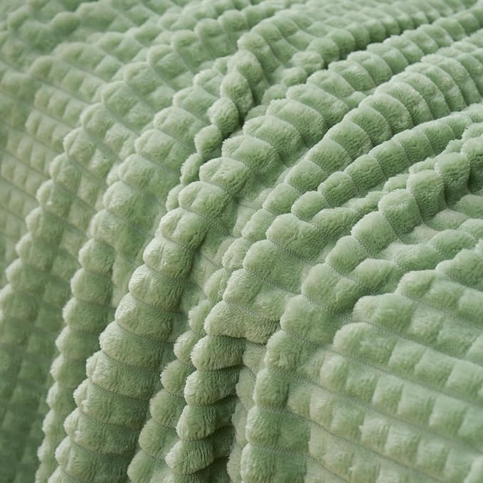 Puncuntex Fleece Throw Blanket Sage Green 50"×60" with Square Grid Design | Super Soft Plush Cozy Flannel Throw Blanket Luxury for Couch Sofa Chair