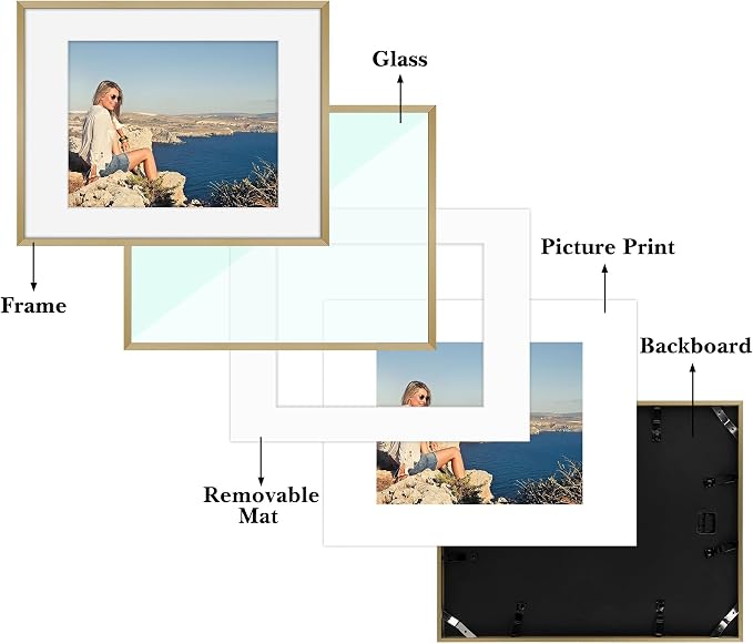 Frametory 12 Pack 12x16 Aluminum Frame with Mat for 8.5x11 Photo, Gold