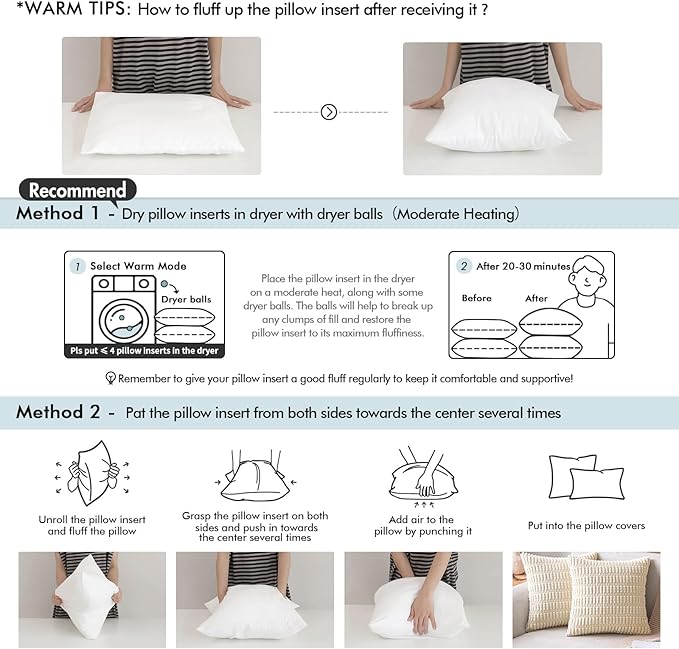 MIULEE 22x22 Throw Pillow Inserts,Set of 2 Decorative Pillow Inserts | Soft Cotton Cover,Fluffy and Cozy, Indoor Rectangle Sofa Couch Pillow Inserts, White