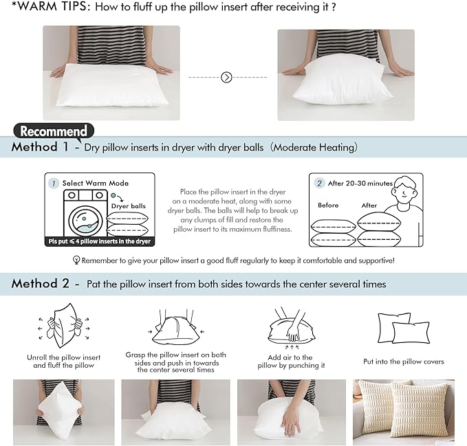 MIULEE 22 x 22 Pillow Inserts (Set of 2) -Decorative Throw Pillows for Sofa Couch with 100% Cotton Covers