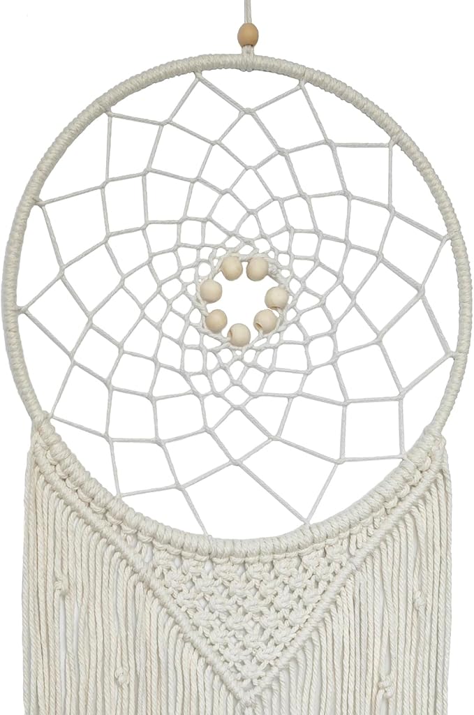 Dream Catcher Macrame Wall Hanging, Boho Decorations for Bedroom Living Room Wedding Party Home Decor, 14" Inner Dia, with 5.9ft Cotton Rope (Medium, Solid)
