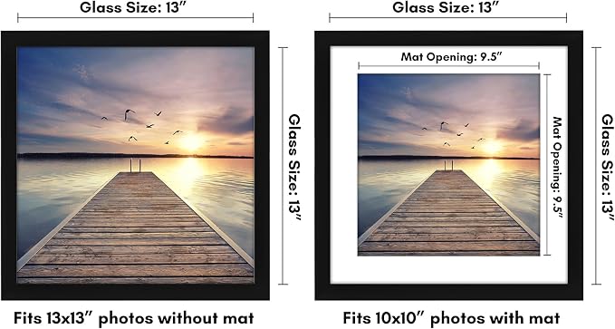 Americanflat 13x13 Picture Frame - Matted to 10x10 - Black