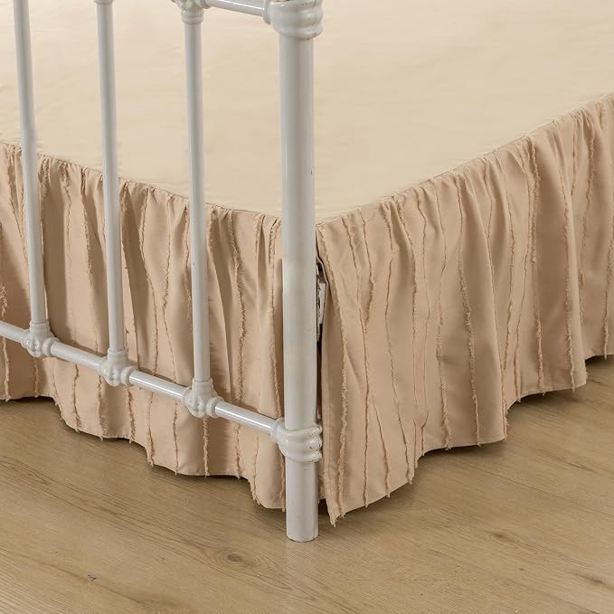 Dust Ruffle Bed Skirt, Full Size Beds - 16 Inch Drop, Camel | Striped Boho Tufted, Split Corners, Easy Fit, Wrinkle & Fade Free, for Women, Men, Kids & Teens