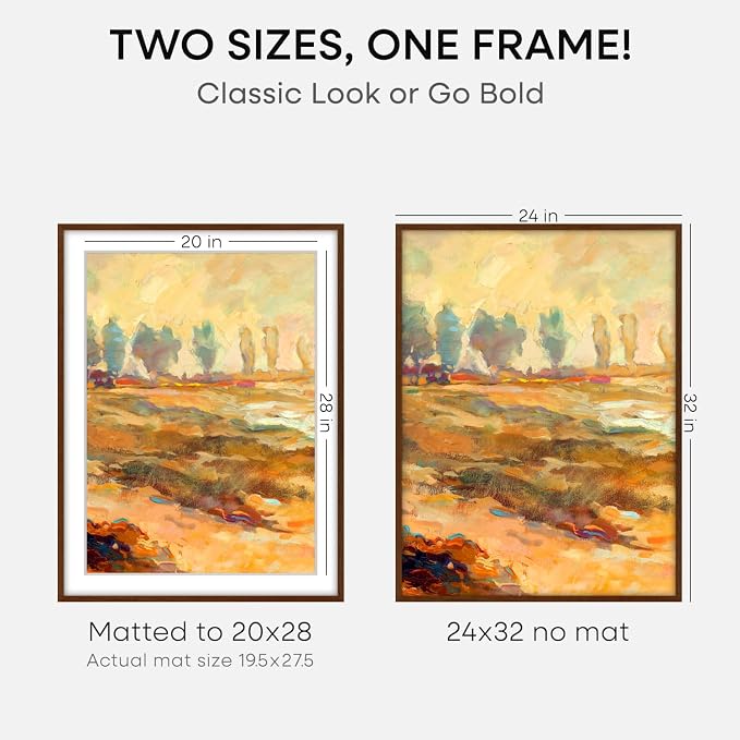 Homeforia 24x32 Brown Oak Poster Frame, High-End Wood, 20x28 Mat, Glass