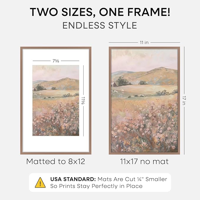 Homeforia 11x17 Mocha Picture Frame, High-End Metal, 8x12 Mat, Glass