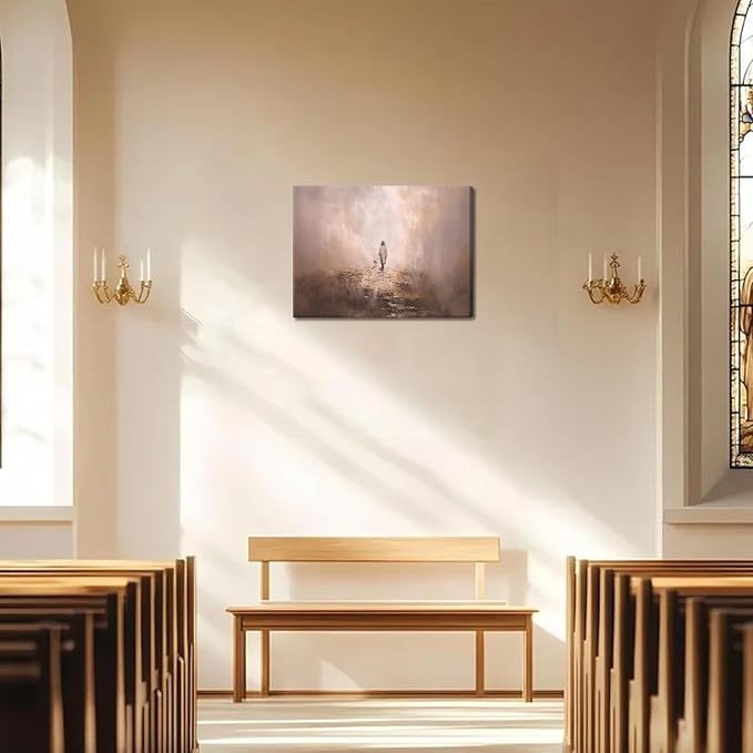 Jesus Leaves the 99 Sheep Wall Art, Christian Jesus and Lamb Canvas Wall Decor Paintings, Religious The Lost Sheep Prints Artwork Pictures for Living Room Bedroom Church Prayer 16x24 Inch Fraemd