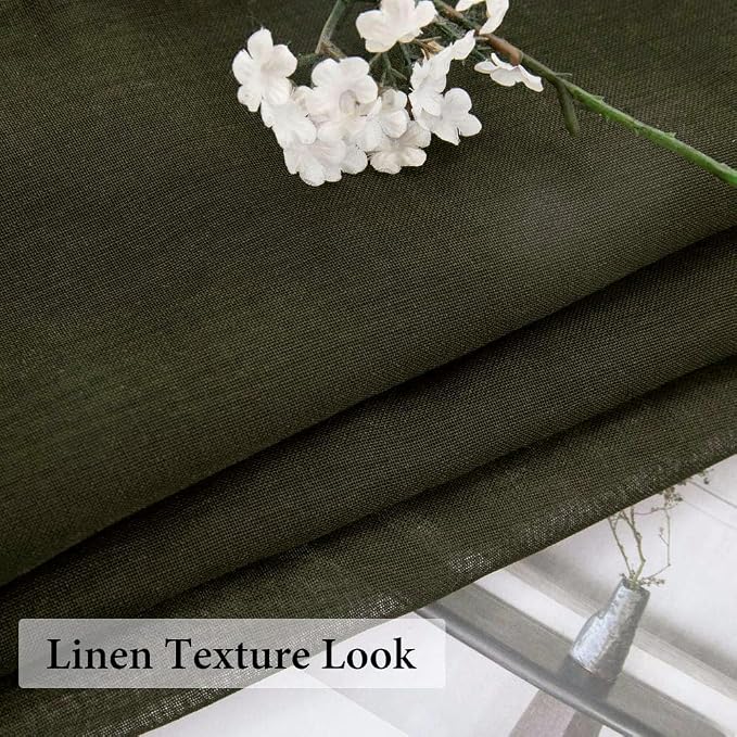 MIULEE Olive Green Linen Textured Semi-Sheer Curtains 42W×45L Kitchen | Semi Transparent, Farmhouse, Window Net Panels with Rod Pocket for Bedroom Living Room