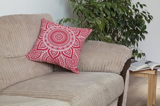 TreeWool Mandala Accent Throw Pillow Covers 20x20 Set of 2 (Red) | Decorative Throw Pillowcases for Sofa & Couch; 100% Cotton Accent Covers Ideal for Spring & Summer Stylish Home Decor