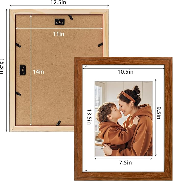 Golden State Art 11x14 Picture Frame Brown,Solid Wood&Real Glass,Mat 8x10