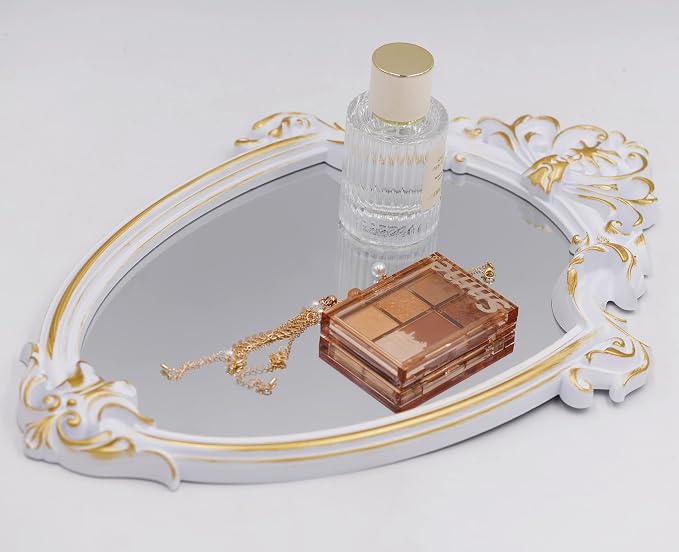 Eaoundm 16.5 x 11 inch Vintage Mirror Antique Mirror Shield Shape (White) | decorative wall mirror