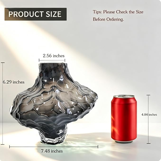 Glass Vase, Black Glass Vase Modern Clear Flower Vases 6.29 Inch, Thickened Glass Vases for Centerpieces, Minimalist Decorative Vase for Living Room Kitchen Office Wedding